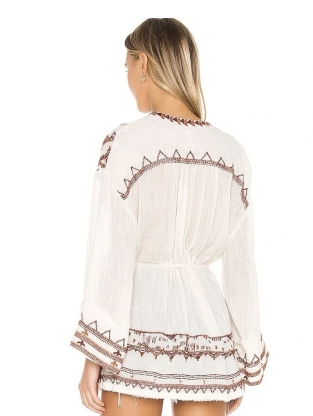 Free People Saffron Embroidered Tunic Wrap Boho Blouse Size Medium - Picture 3 of 8